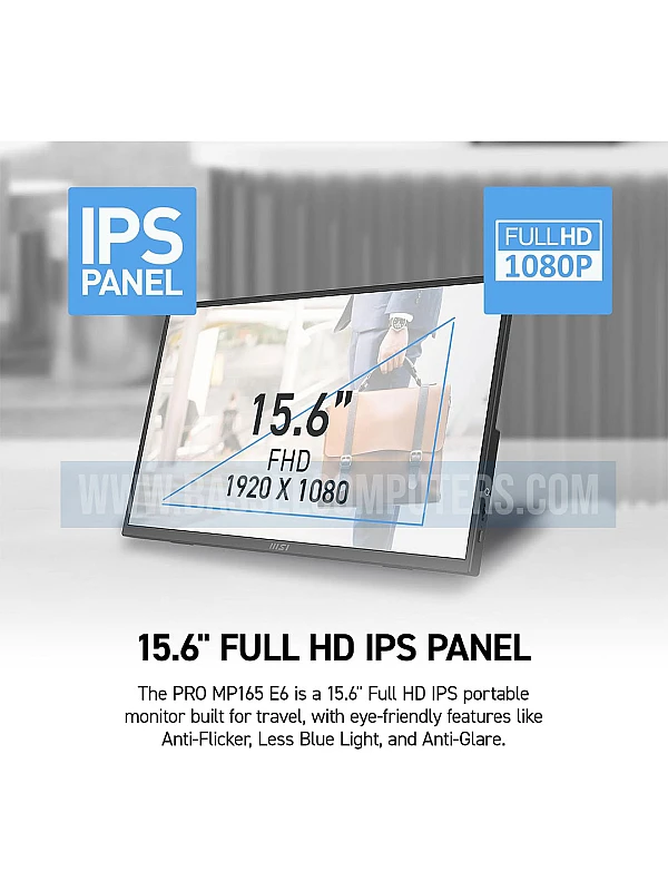MSI PRO MP165 E6 15.6" FHD IPS Portable Monitor | Ultra Slim Business Screen