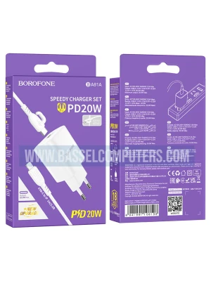 Borofone BA81A 20W PD USB-C Fast Wall Charger Set with 1M USB-C to Lightning Cable (EU Plug) - Speedy Charger for iPhone/iPad