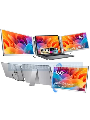 14" Inch Portable Triple Screen Laptop Monitor Extender - Dual IPS Full HD 1200P Displays