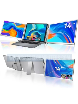14" Inch Portable Triple Screen Laptop Monitor Extender - Dual IPS Full HD 1200P Displays
