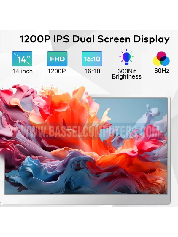 14" Inch Portable Triple Screen Laptop Monitor Extender - Dual IPS Full HD 1200P Displays