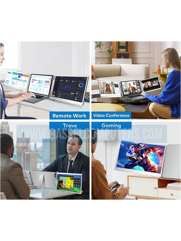 14" Inch Portable Triple Screen Laptop Monitor Extender - Dual IPS Full HD 1200P Displays