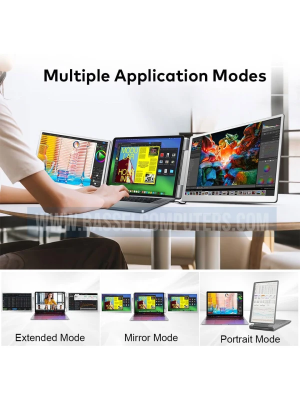 14" Inch Portable Triple Screen Laptop Monitor Extender - Dual IPS Full HD 1200P Displays