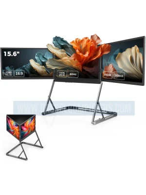 15.6" Quad Screen Portable Monitor for Laptop | Foldable Triple IPS Displays | 1 Cable for 3 Screens | Full HD 1080P