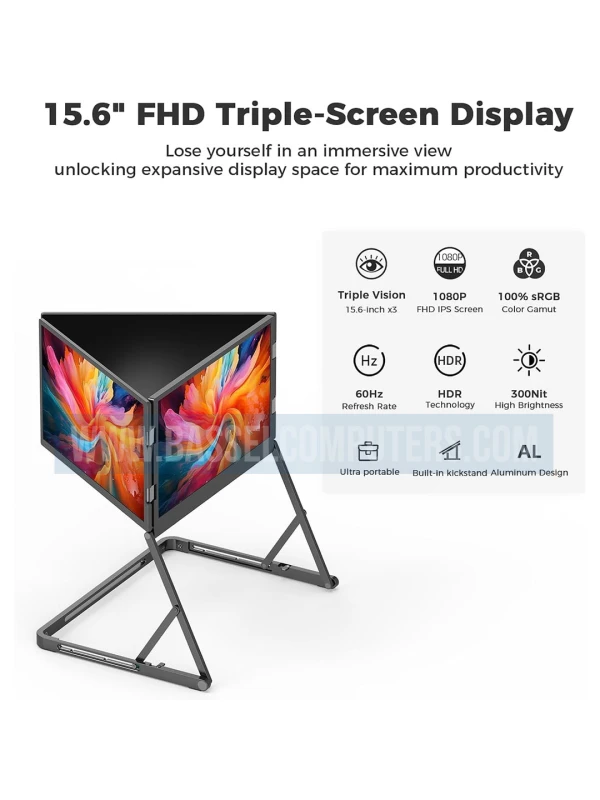 15.6" Quad Screen Portable Monitor for Laptop | Foldable Triple IPS Displays | 1 Cable for 3 Screens | Full HD 1080P