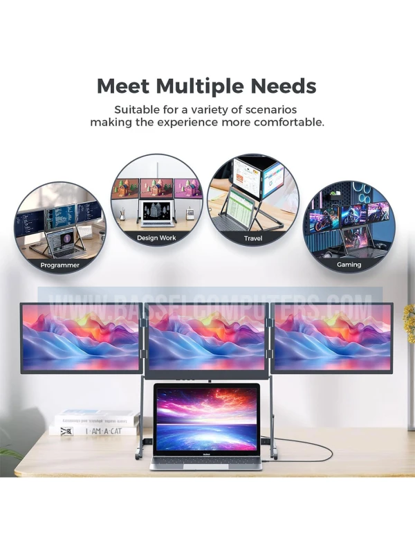 15.6" Quad Screen Portable Monitor for Laptop | Foldable Triple IPS Displays | 1 Cable for 3 Screens | Full HD 1080P