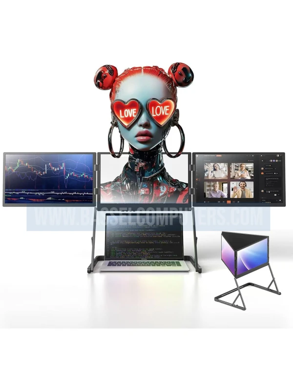 15.6" Quad Screen Portable Monitor for Laptop | Foldable Triple IPS Displays | 1 Cable for 3 Screens | Full HD 1080P