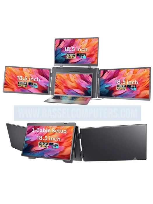 Portable 18.5" Quad Screen Monitor for Laptop | Triple IPS Displays | 1080p Full HD | Single USB-C Setup