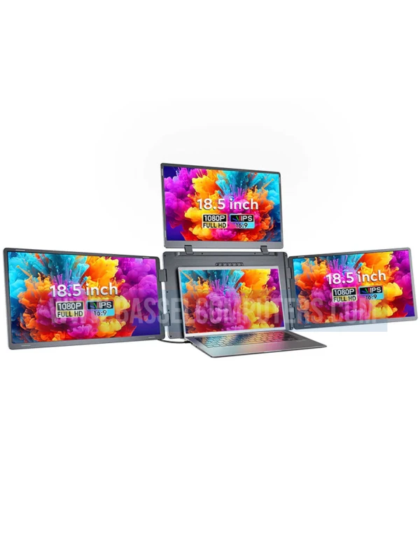 Portable 18.5" Quad Screen Monitor for Laptop | Triple IPS Displays | 1080p Full HD | Single USB-C Setup