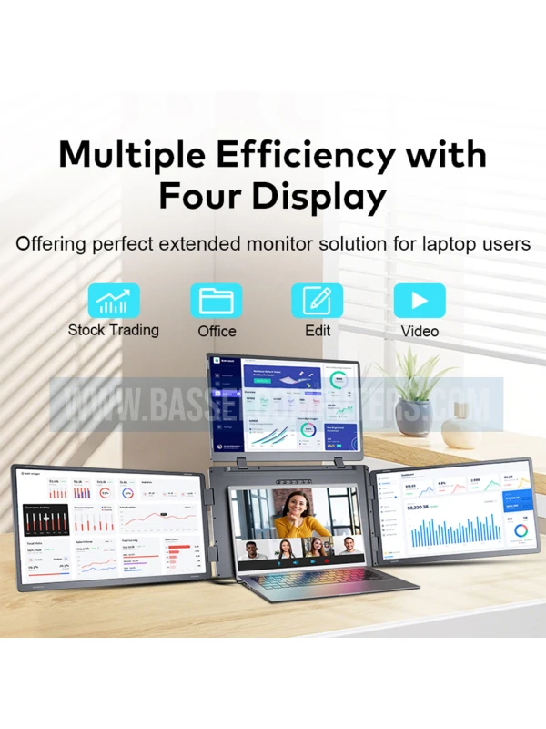 Portable 18.5" Quad Screen Monitor for Laptop | Triple IPS Displays | 1080p Full HD | Single USB-C Setup