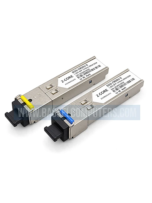 Z-CORE 1.25G BiDi SFP Pair – Single-Mode SC Fiber Transceivers with DDM, 20km (S-GLC-BX20U-S & S-GLC-BX20D-S)