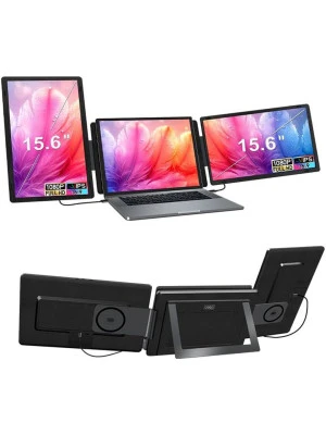 15.6" Inch FHD Portable Tri Screen Laptop Detachable Monitor Extender, Dual Mode Vertical & Horizontal, Slim Bezel