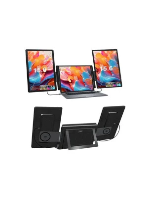 15.6" Inch FHD Portable Tri Screen Laptop Detachable Monitor Extender, Dual Mode Vertical & Horizontal, Slim Bezel