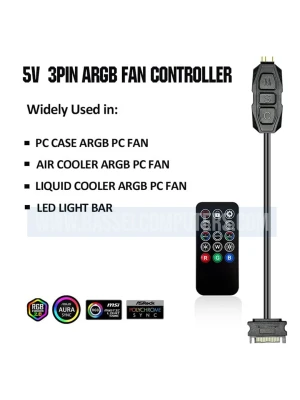 ARGB Controller 5V 3 Pin RGB Controller Cable,SATA Power RGB Fan Controller with 14 Key Remote Control Switch