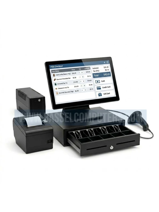 Starter Kit – Complete POS System Bundle with All-in-One Touchscreen Terminal, Thermal Receipt Printer, Barcode Scanner, Cash Drawer & 1000VA UPS