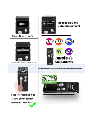 Digital Voice Recorder MP3 Player 16GB - USB Rechargeable 