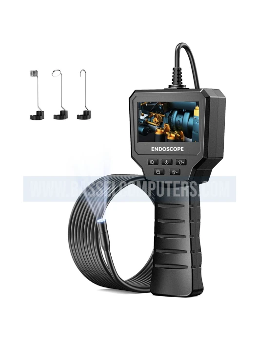 Industrial Endoscope Inspection Camera, 16.4FT Semi-Rigid Cable, 2.4" IPS Borescope with 1440P HD, 6 LED Lights, IP67 Waterproof, Black, USB, No App Required