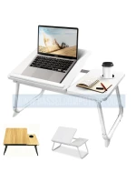Adjustable Foldable Laptop Desk Table with Cup Holder & Side Tray