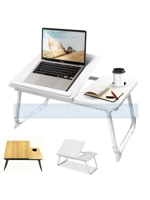 Adjustable Foldable Laptop Desk Table with Cup Holder & Side Tray