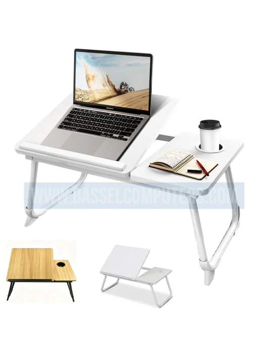 Adjustable Foldable Laptop Desk Table with Cup Holder & Side Tray