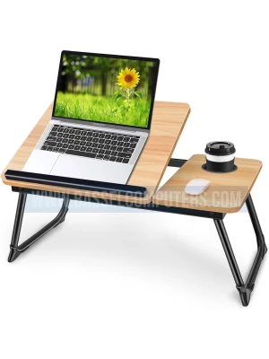 Adjustable Foldable Laptop Desk Table with Cup Holder & Side Tray