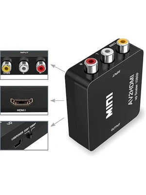 RCA to HDMI Converter, 1080P RCA Composite CVBS AV to HDMI Video Audio Converter Adapter Compatible with N64 Wii PS2 Xbox VHS VCR Camera DVD, Support PAL/NTSC with USB Power Cable