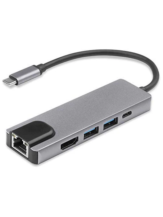 5 IN 1 TYPE C ADAPTER - USB C HUB, 2 X USB, HDMI, LAN, PD