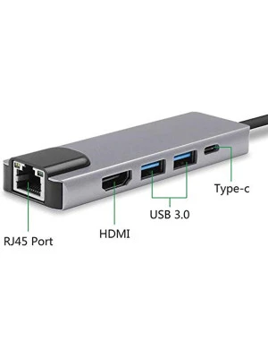 5 IN 1 TYPE C ADAPTER - USB C HUB, 2 X USB, HDMI, LAN, PD