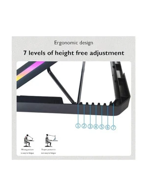 NOTEBOOK GAMING LAPTOP COOLING PAD STAND -2-FANS -RGB SIDE LIGHTS