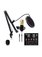 Podcast Equipment Bundle with Audio set Interface Voice Changer Condenser Karaoke Microphone Mic Stand and Mic Pop Filter